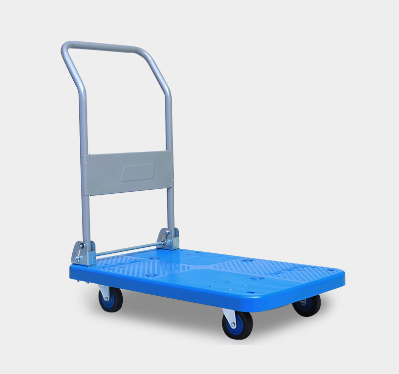 Blue platform goods trolley