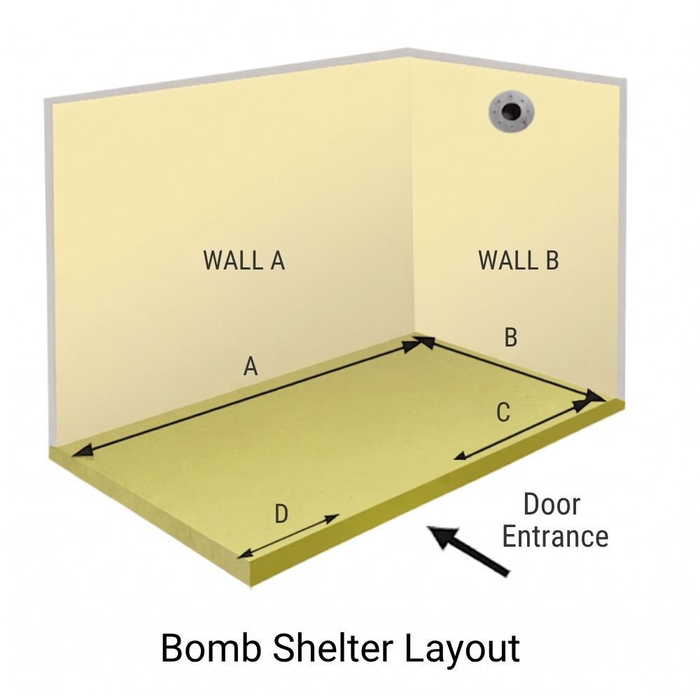 Three-dimensional cutaway of a typical BTO bomb shelter layout showing the four inner walls and the door position